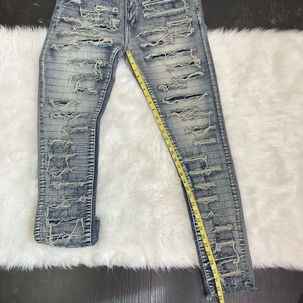 WAIMEA Skinny Fit Ripped Distressed Light Wash Streetwear Jeans 36X32